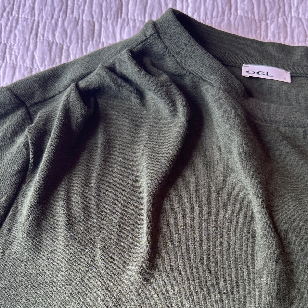 OGL Moss Olive Green Long-Sleeve Crewneck Tucked Top - Picture 8 of 8